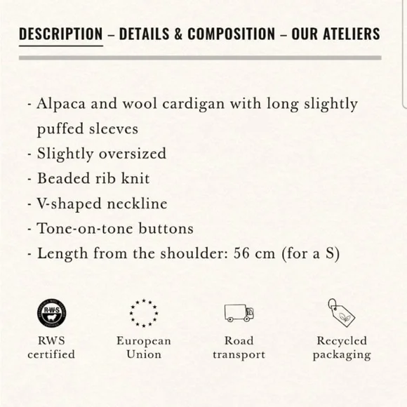 NWT Sezane Paris Gilet Basile cardigan sweater in khaki green size L - Picture 11 of 12